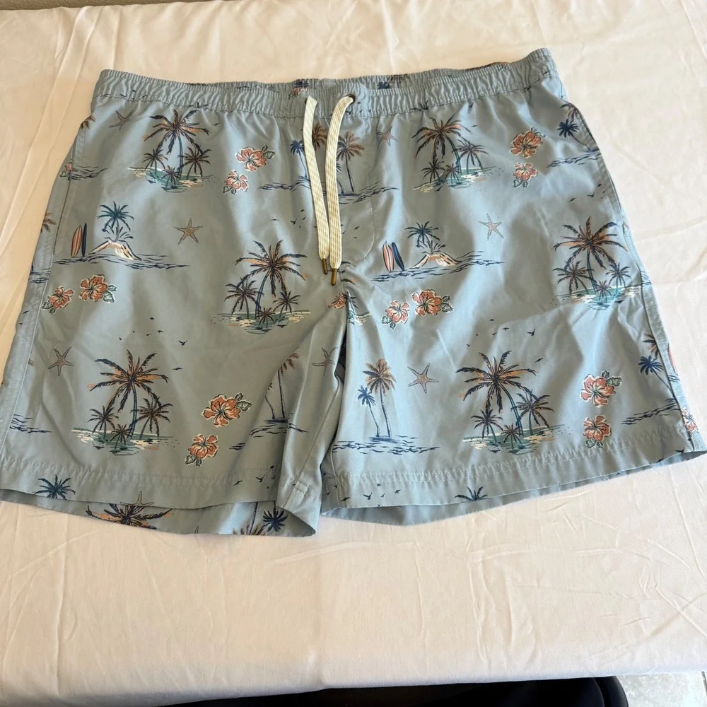 Sonoma Goods For Life Mens XL Swim Trunks Blue Tropical Palm Tree Surfboard XL